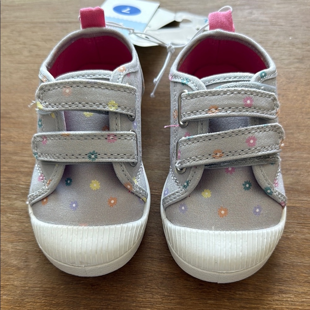 NWT Cat and Jack, Kids Gray Floral Sneakers, size 7